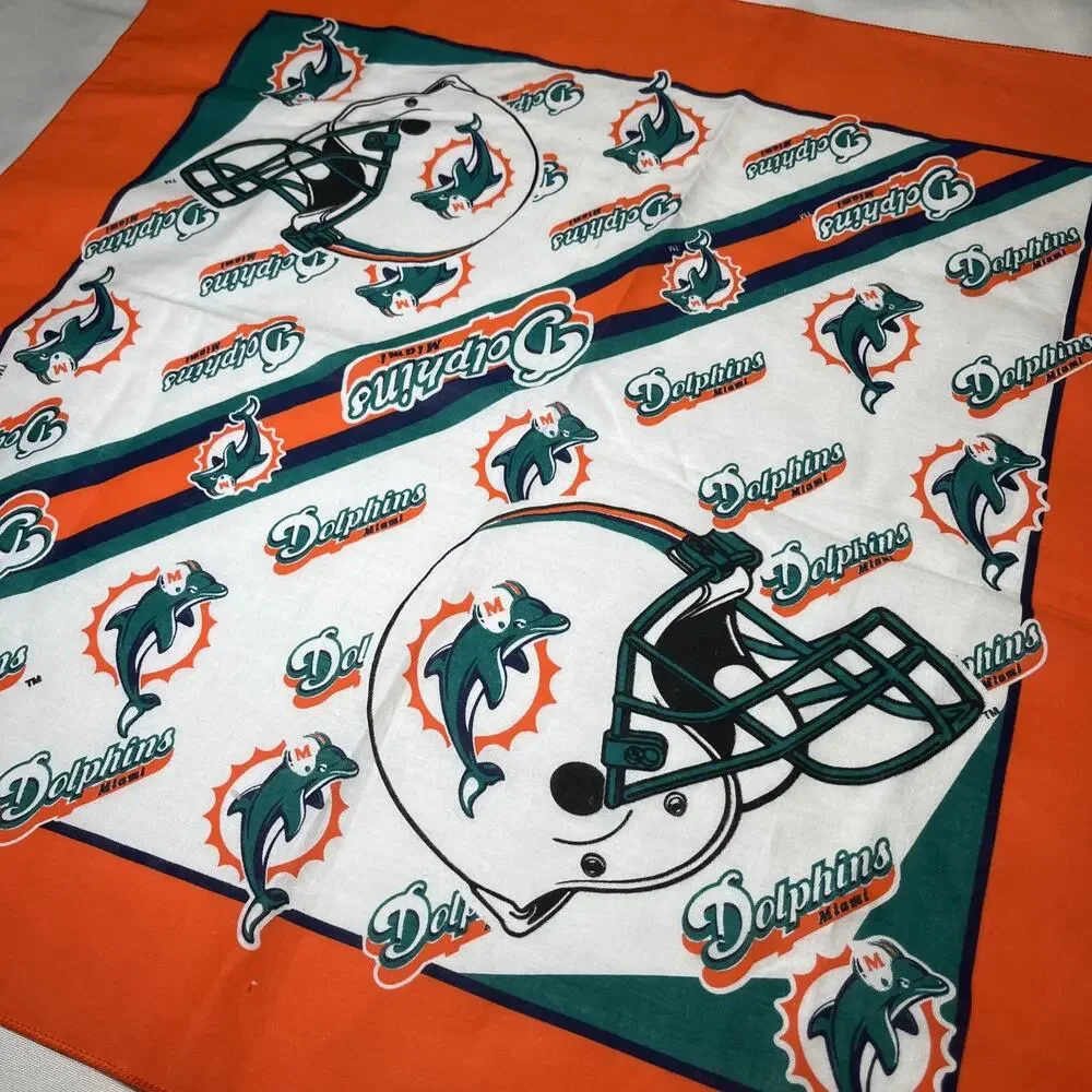 Vintage Miami Dolphins 1997 Bandana Handkerchief NFL Football Orange Logo Helmet